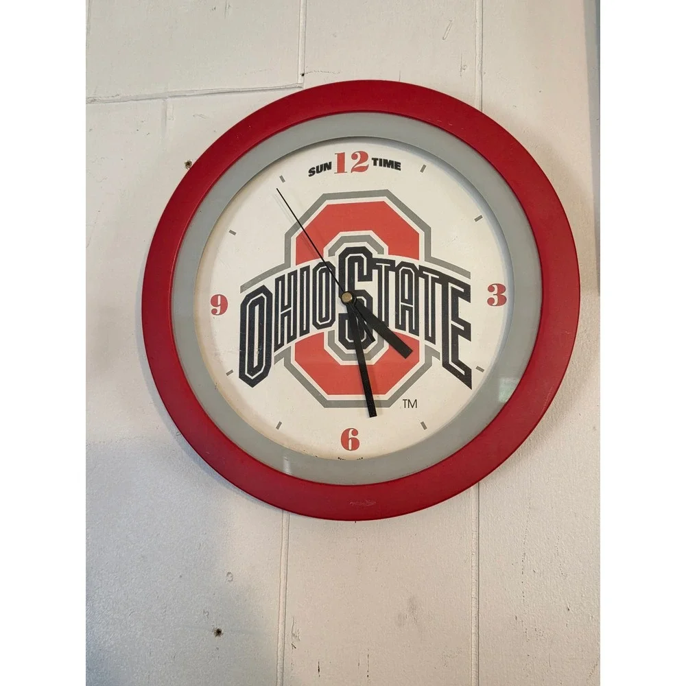 Ohio State Buckeyes Wall Clock Red Gray Sun Time NCAA Collegiate Decor Logo